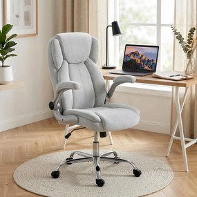 Cadeira de Escritório Apoios de Braços Rebatíveis Altura Ajustável Função Basculante e Estofada em Veludo 68x69x118 cm Creme