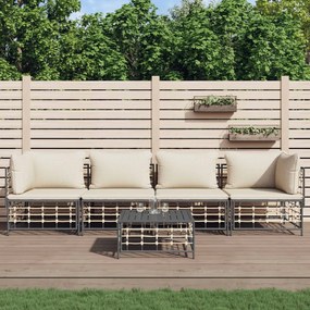 vidaXL 5 pcs conjunto lounge de jardim c/ almofadões vime PE antracite