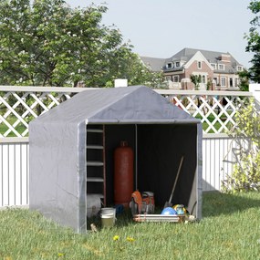 Abrigo Tenda para Ferramentas Bicicletas e Motas 2x2x2m com 1 Porta com Fecho de Correr 1 Cobertura de PE Impermeável Anti-UV Cinza