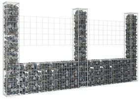 151283 vidaXL Cesto gabião em forma de U c/ 3 postes 260x20x150 cm ferro