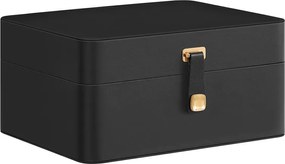 Caixa para joias 17,6 x 22 x 11 cm com duas camadas, espelho e tabuleiro flexível Preta