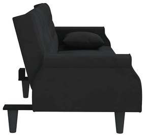 Sofá-cama com apoio de braços veludo preto