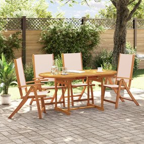vidaXL 5 pcs conjunto de jantar para jardim acácia maciça e textilene