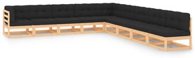 vidaXL 9 pcs conj. lounge jardim c/ almofadões antracite pinho maciço