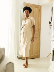 Vestido de amamentação comprimento médio bege