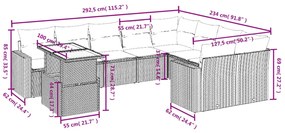 10 pcs conjunto de sofás p/ jardim com almofadões vime PE bege
