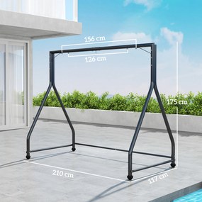 Estrutura de Baloiço Jardim (NÃO INCLUIDO) em Aço para 2 ou 3 Assentos Capacidade de 360 kg 210x117x175 cm Preto