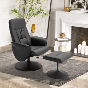 Poltrona Relax com Apoio para os Pés Estofada em PU Poltrona Relax Reclinável até 145° e Giratório 360° com Encosto Ajustável para Sala de