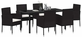 Conjunto de Jantar de Jardim com 7 Peças e Almofadas Pretas em Polirat