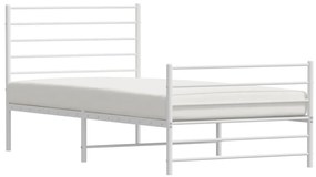 Estrutura de cama com cabeceira e pés 90x190 cm metal branco