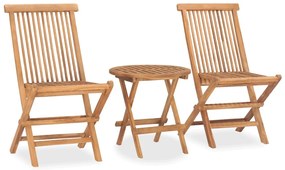 3 pcs conjunto jantar dobrável p/ exterior madeira teca maciça