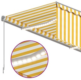 Toldo retrátil manual com estore/LED 3,5x2,5 m amarelo e branco