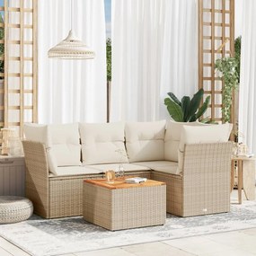 vidaXL 5 pcs conjunto de sofás p/ jardim com almofadões vime PE bege