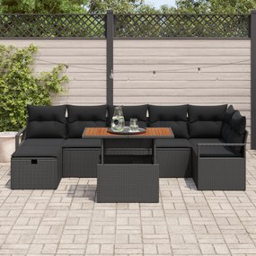 Conjunto de Sofá de Jardim vidaXL com Almofadas Pretas de Rattan PE, S
