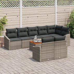 Conjunto de Sofás de Jardim de 9 Peças com Almofadas Cinza Rattan Poli