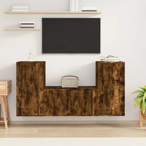Conjunto de 3 Móveis de Parede para TV Flix - Madeira Rústica - Design
