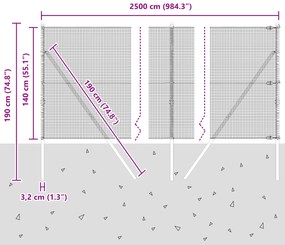 Cerca de Fio Soldada com 13 Postes Cinzento 1,4x25 m Aço
