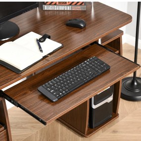 Secretária para computador Mesa para PC com prateleiras múltiplas Bandeja de teclado Suporte para CPU e 2 gavetas 120x55x85 cm Noz