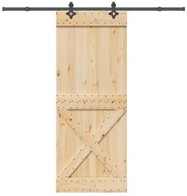 vidaXL Porta de correr com ferragens 90x210 cm madeira de pinho maciça