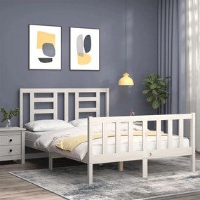 Estrutura de cama com cabeceira 140x190cm madeira maciça branco