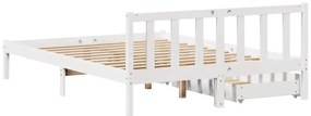 Cama sem colchão 140x190 cm madeira de pinho maciça branco