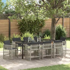 vidaXL Conjunto de Jantar de Jardim de 9 Peças com Almofadas Cinza Claro em Rattan Sintético