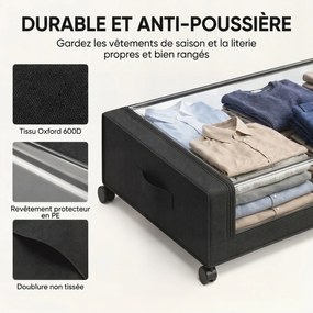Conjunto de 2 Caixas de Arrumação Debaixo da Cama com Rodas, 78 x 44 x 16 cm, Capacidade de 40 L, Preto