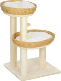 PawHut Arranhador para Gatos Árvore de Escalada Altura 75,5 cm com 2 Caminhas em Rattan Postes para Arranhar Almofadas Laváveis Bege | Aosom Portugal