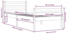 Estrutura de cama 90x200 cm madeira maciça preto
