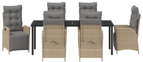 Conjunto de Jantar de Jardim 7 Peças Bege Rattan Poliéster