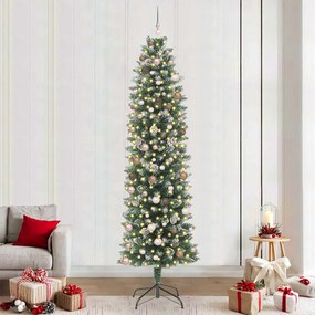 vidaXL Árvore Slim de Natal Artificial Verde e Branco 240 cm
