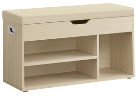 Banco sapateira com 3 compartimentos abertos 30 x 80 x 44 cm Bege natural