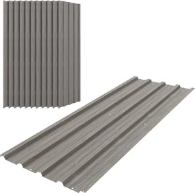 Outsunny Conjunto de 12 Painéis em Aço Galvanizado Resistentes Às Intempéries 129x45 cm Efeito Madeira Cinza Claro | Aosom Portugal