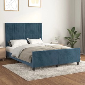 Estrutura de cama sem colchão 140x190 cm veludo azul-escuro