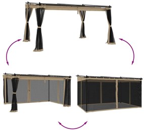 Gazebo com paredes de malha 4x3 m aço cinzento-acastanhado