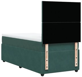 Cama com molas/colchão 100x200 cm veludo verde-escuro