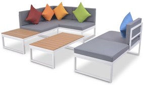 4 pcs conjunto lounge p/ jardim com almofadas alumínio e WPC