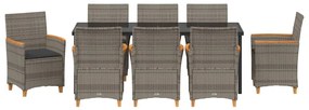 Conjunto de Jantar de Jardim com 9 Peças e Almofadas Cinza em Rattan S