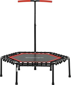 Trampolim de fitness de 114 cm, cordas elásticas, pega ajustável em 3 posições, trampolim de exercício silencioso, vermelho