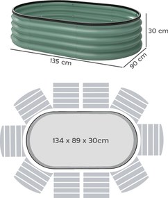 Conjunto de 2 floreiras de jardim, 135 x 90 x 30 cm, floreira em aço galvanizado com bordas em borracha, verde
