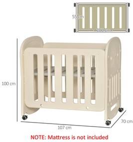 HOMCOM Berço para bebê 0-3 anos, berço ajustável em 2 alturas 2 a 25 kg conversível em cadeira de balanço com 4 rodas e freios 107x70x100 cm bege