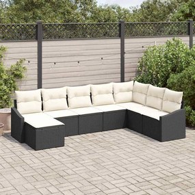 vidaXL Conjunto de Sofá de Jardim de 8 Peças com Almofadas Preto Polirattan