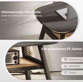 Mesa de centro em madeira para sala de estar com prateleira em rattan 100 x 55 x 44,5 cm Cinza escuro e natural