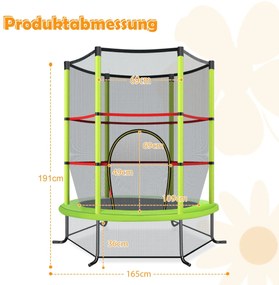 Trampolim para crianças 191 cm com rede de segurança e almofada para molas recreativas Estrutura em aço Verde
