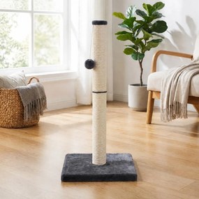 Tronco para arranhar 40 x 40 x 84 cm (C x L x A) em sisal natural resistente com brinquedo, cinzento