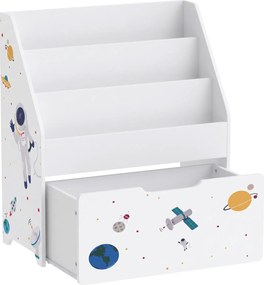 AIYAPLAY Estante Infantil com Gaveta Móvel e 3 Prateleiras, Tema Espaço, Montessori, 3-8 Anos, Branco | Aosom Portugal