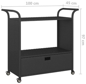 Carrinho de bar com gaveta 100x45x97 cm vime PE preto