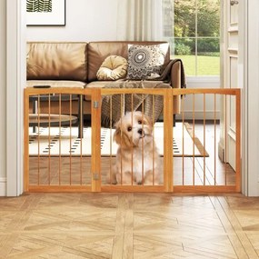 Barreira para cães Até 159 x 76 cm em madeira de abeto com rotação de 180° Barreira dobrável de 3 painéis Natural