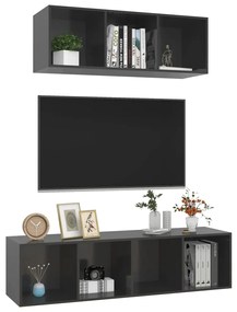 2 pcs conjunto móveis de TV derivados madeira cinza brilhante