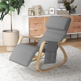Poltrona relaxante com balanço, poltrona de amamentação com apoio para os pés ajustável, bolso lateral e apoio para a cabeça, cinzenta